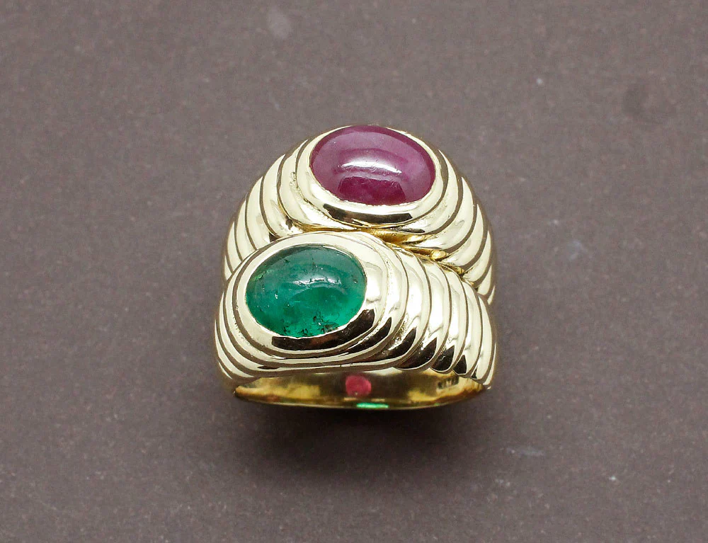 Bague Double Jonc Emeraude et Rubis - Image 2