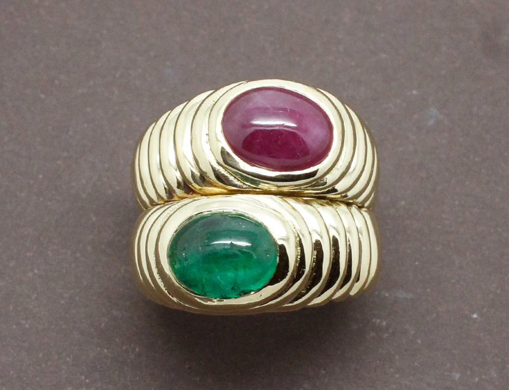 Bague Double Jonc Emeraude et Rubis - Image 3