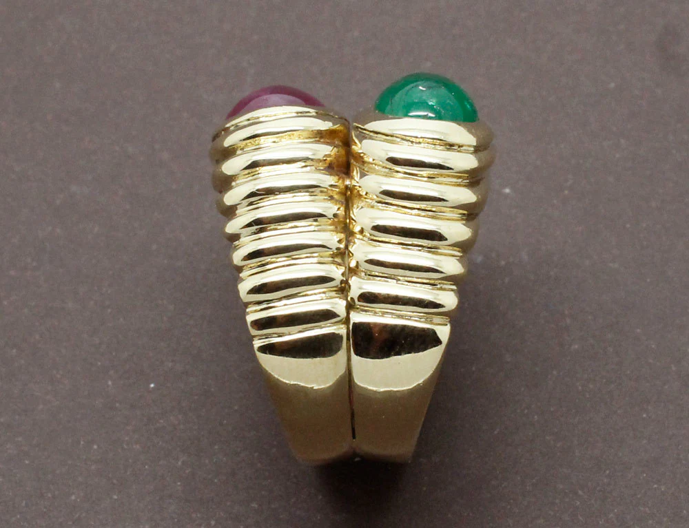 Bague Double Jonc Emeraude et Rubis - Image 4