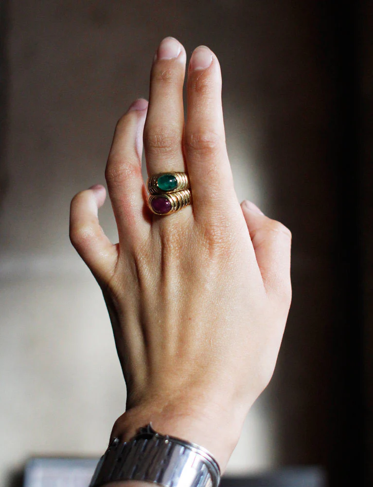 Bague Double Jonc Emeraude et Rubis - Image 6