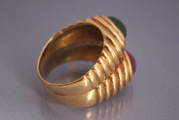 Bague double jonc émeraude rubis - Image 2
