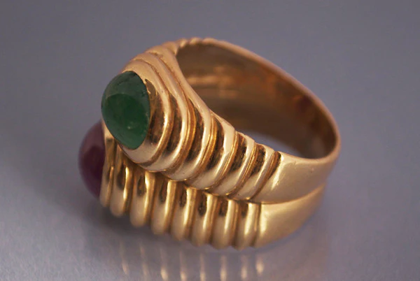 Bague double jonc émeraude rubis - Image 4