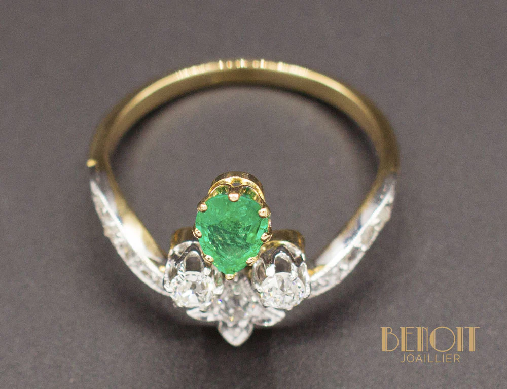Bague Duchesse Emeraude et Diamants - Image 4