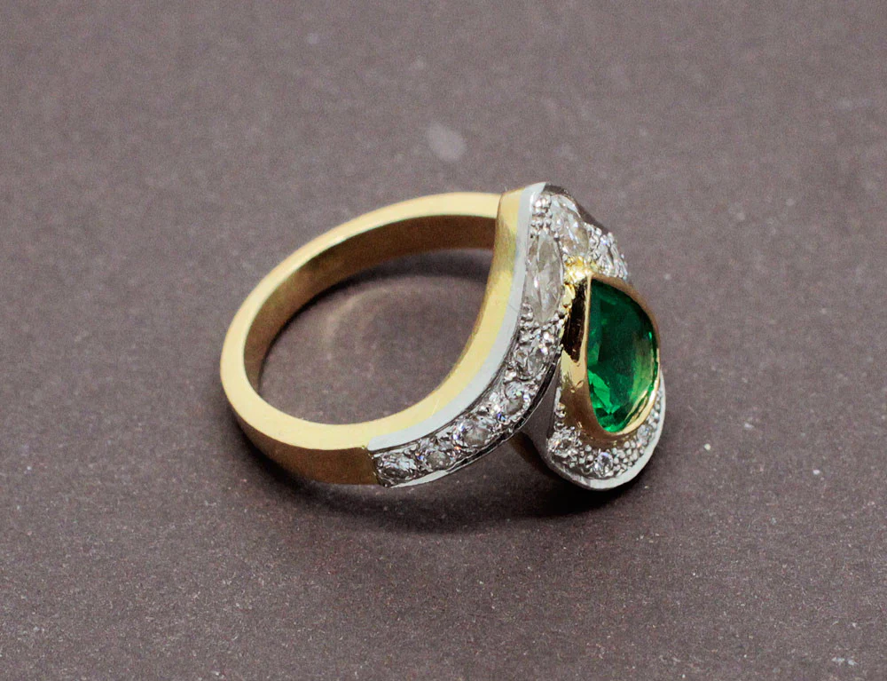 Bague Émeraude Diamants Or Jaune 18ct - Image 3