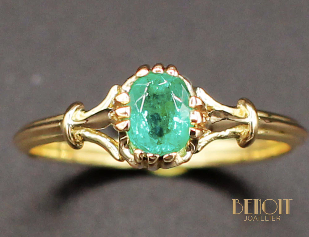 Bague Emeraude Or Jaune 1950 - Image 3