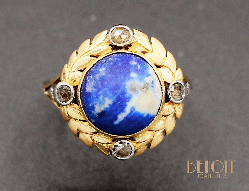 Bague Empire Lapis Lazuli et Diamants - Image 3