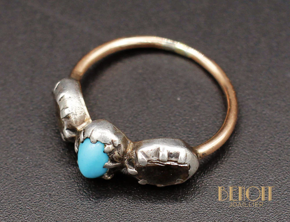 Bague Fin XVIIIe Turquoise et Diamants - Image 3