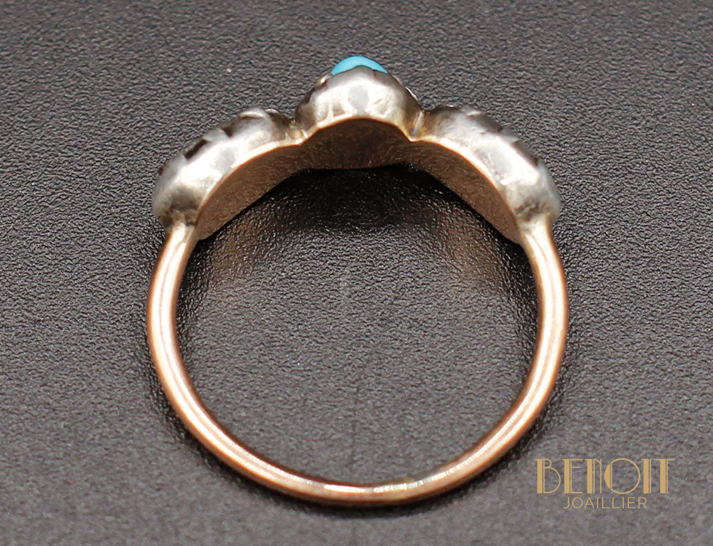 Bague Fin XVIIIe Turquoise et Diamants - Image 4
