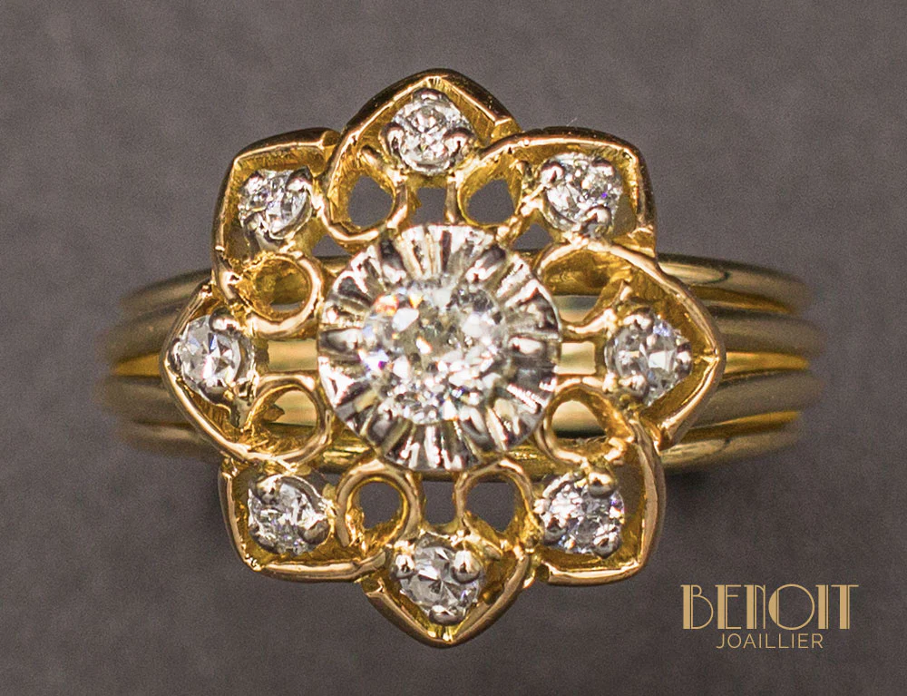 Bague Fleur 1950 Diamants - Image 3