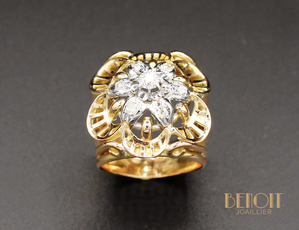 Bague Fleur 1950 Or Jaune Diamants - Image 2