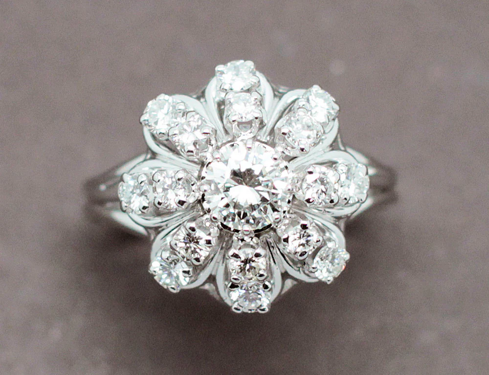 Bague Fleur Diamants 1950 - Image 3