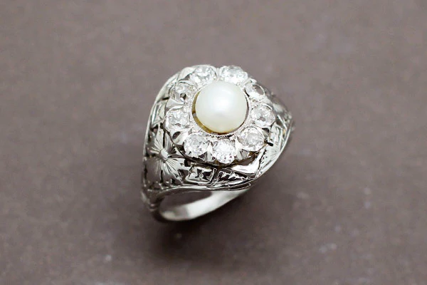 Bague Fleur Perle Diamants