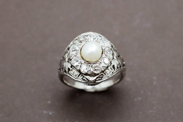 Bague Fleur Perle Diamants - Image 2