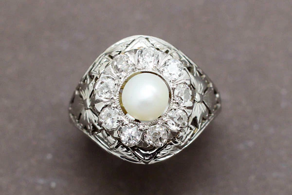 Bague Fleur Perle Diamants - Image 3
