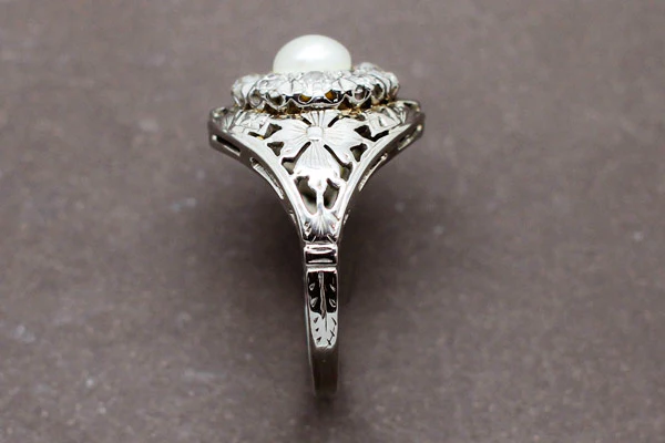 Bague Fleur Perle Diamants - Image 4