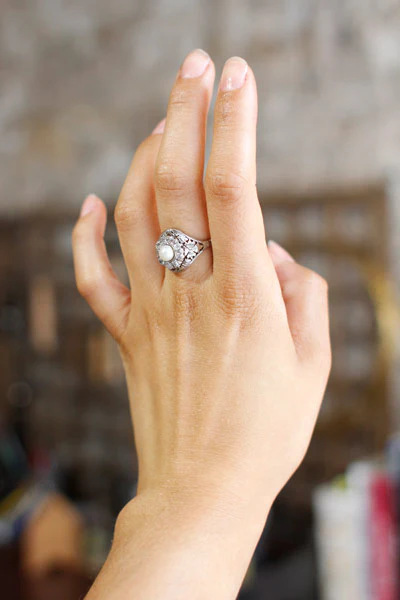 Bague Fleur Perle Diamants - Image 7