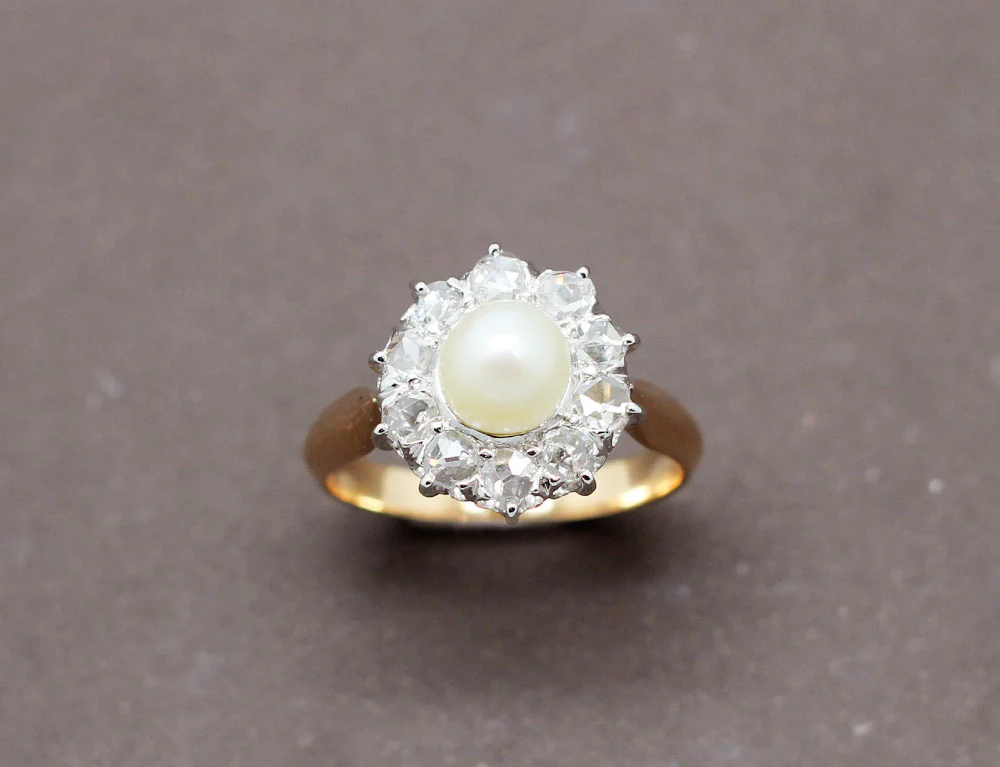 Bague Fleur Perle et Diamants - Image 2