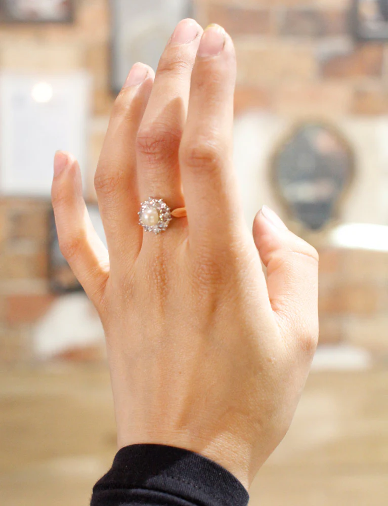 Bague Fleur Perle et Diamants - Image 6