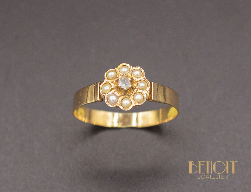 Bague Fleur Perles Diamants - Image 2