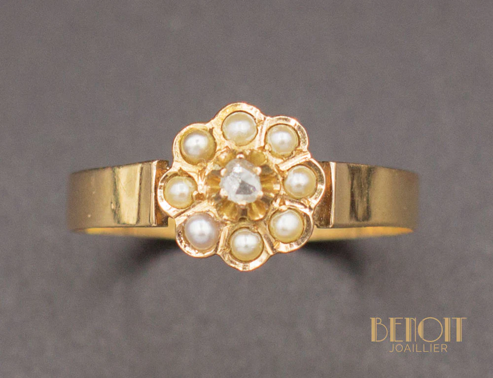 Bague Fleur Perles Diamants - Image 3