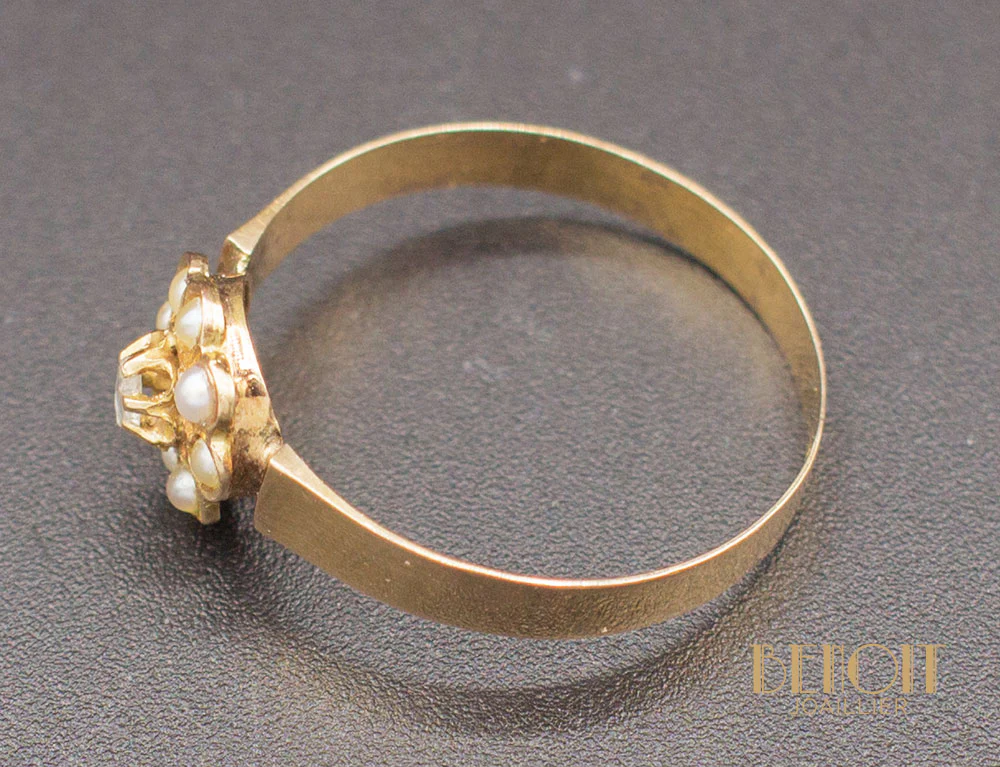 Bague Fleur Perles Diamants - Image 5