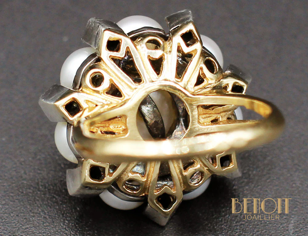 Bague Fleur Perles et Diamants - Image 5