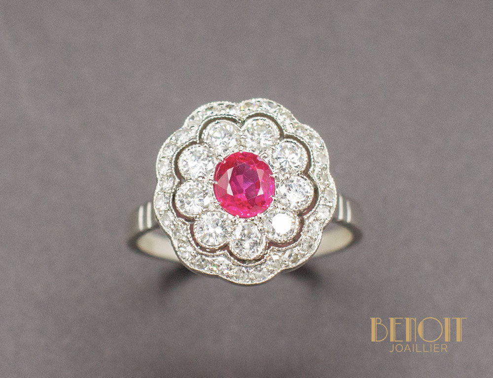 Bague Fleur Rubis Diamants - Image 2