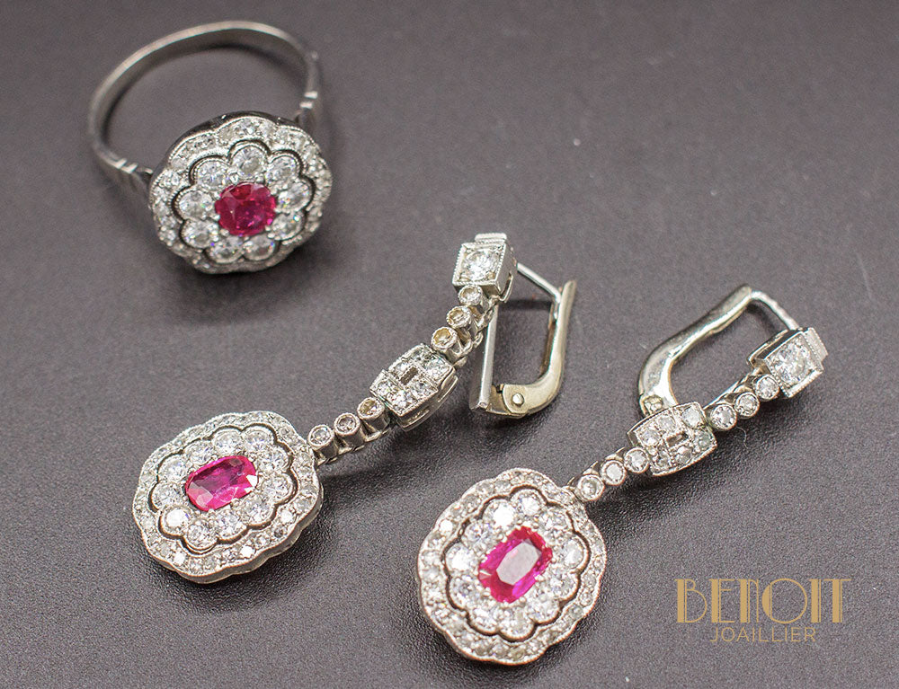 Bague Fleur Rubis Diamants - Image 7