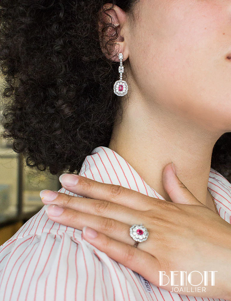 Bague Fleur Rubis Diamants - Image 8