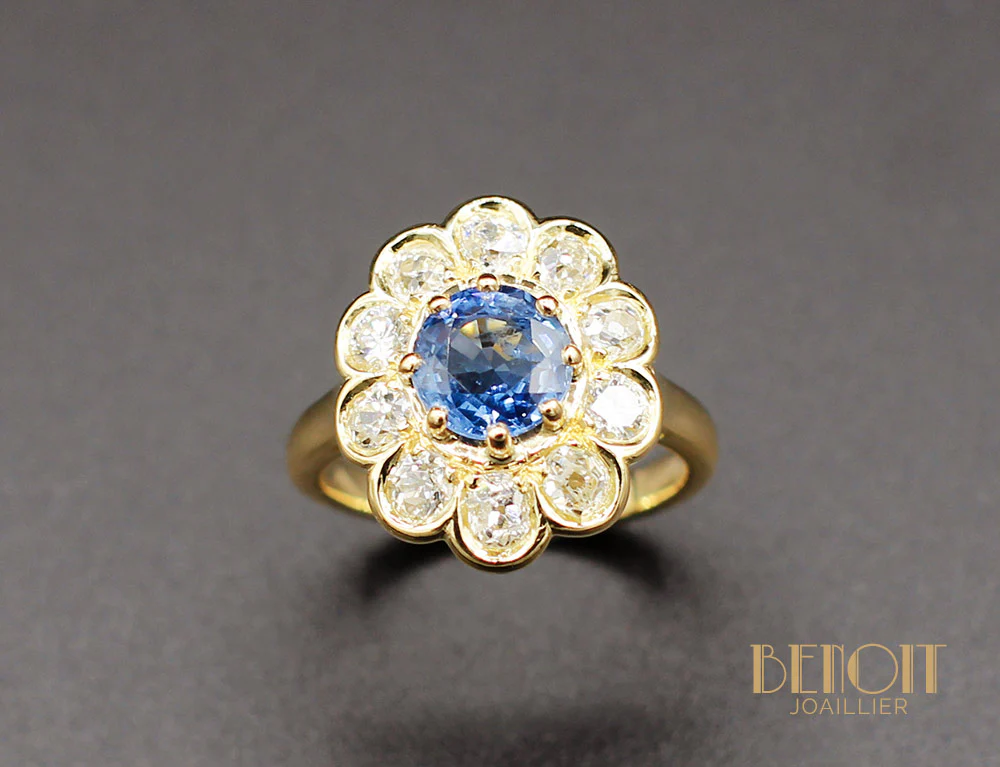 Bague Fleur Saphir Diamants - Image 2