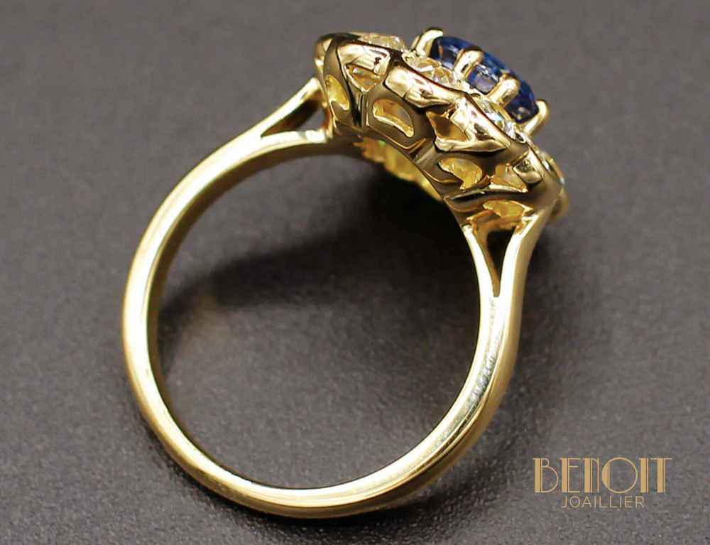 Bague Fleur Saphir Diamants - Image 5