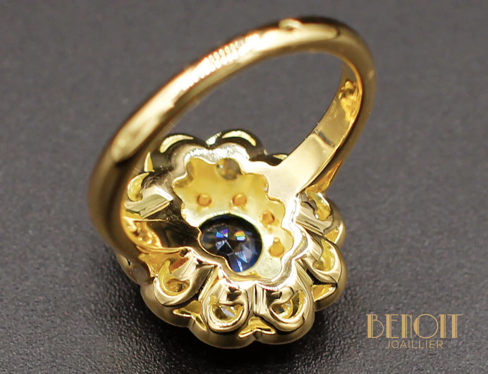 Bague Fleur Saphir Diamants - Image 6