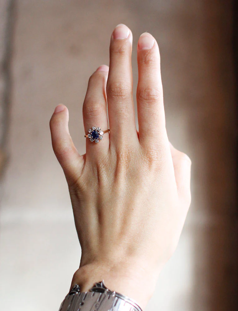 Bague Fleur Saphir et Diamants - Image 7