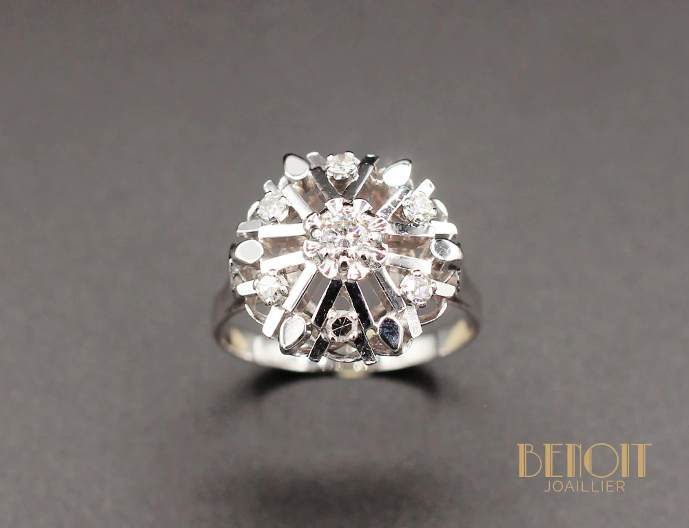 Bague "Flocon" Or Blanc Diamants - Image 2