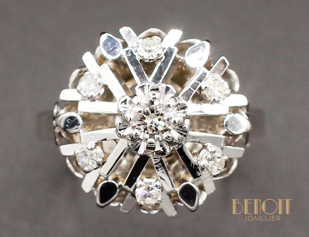 Bague "Flocon" Or Blanc Diamants - Image 3