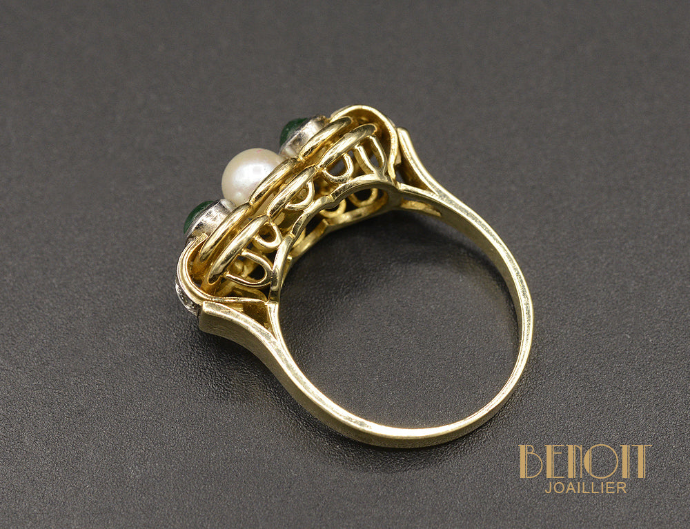 Bague Jarretière Emeraudes Perle - Image 4