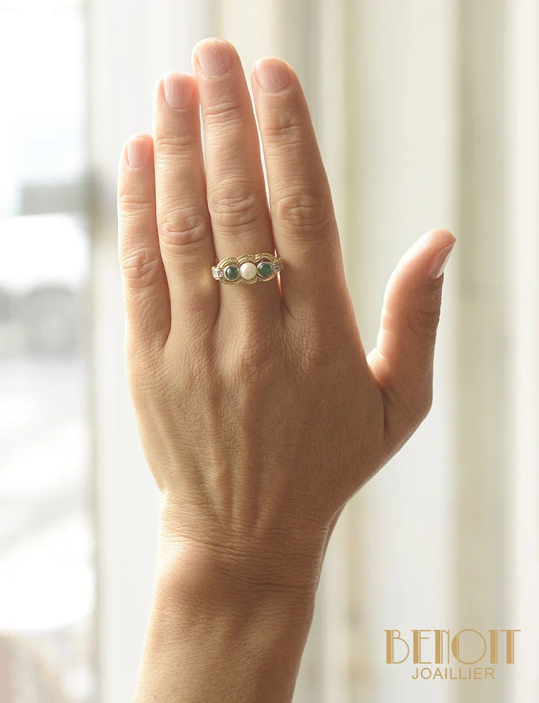 Bague Jarretière Emeraudes Perle - Image 6
