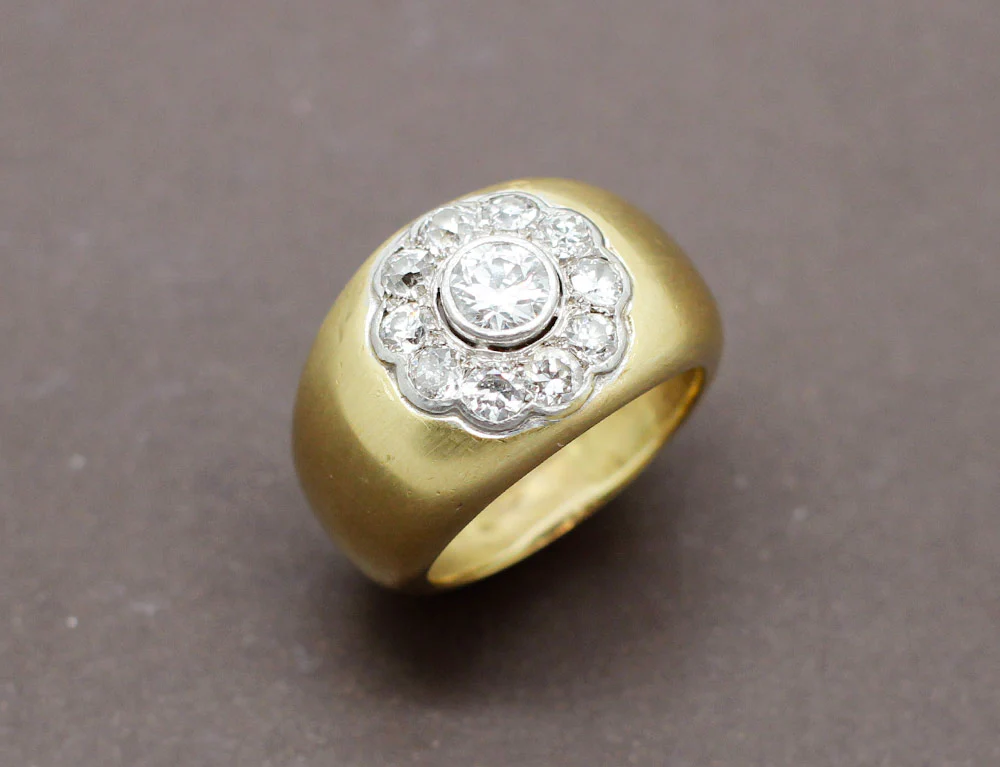 Bague Jonc Brossé Fleur de Diamants