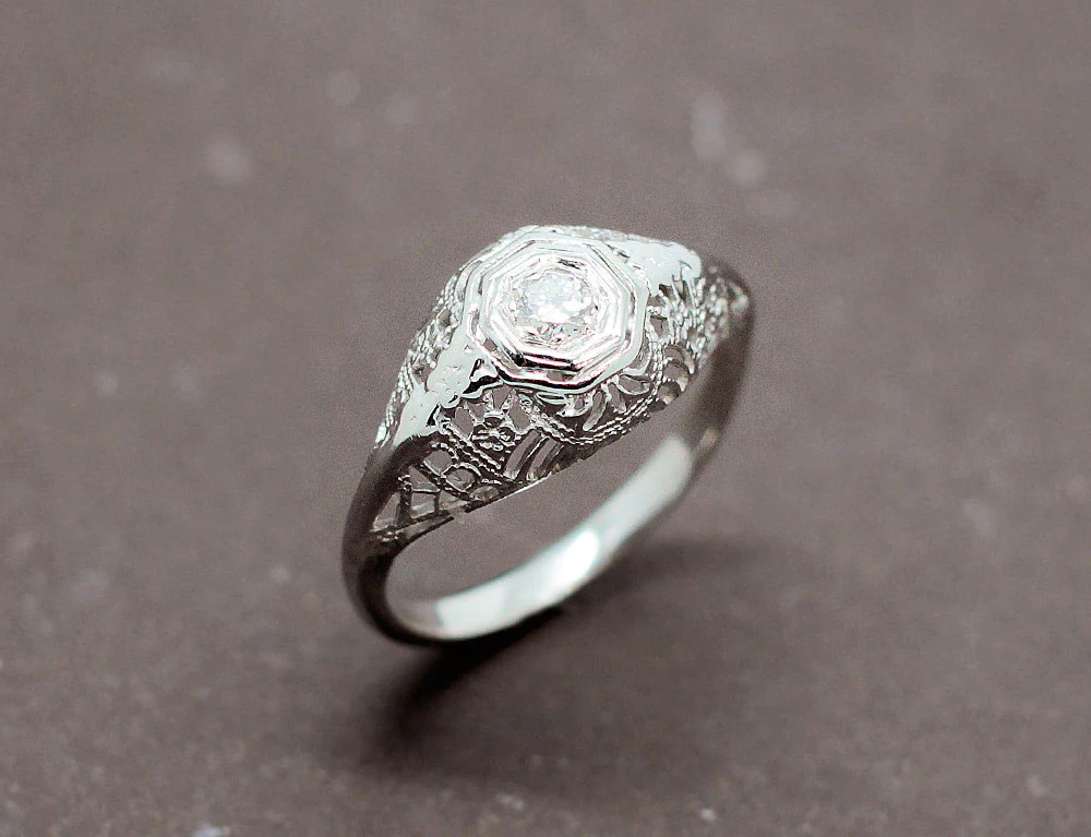 Bague Jonc Dentelle Or Blanc Diamant
