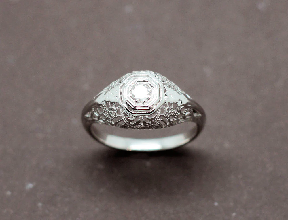 Bague Jonc Dentelle Or Blanc Diamant - Image 2