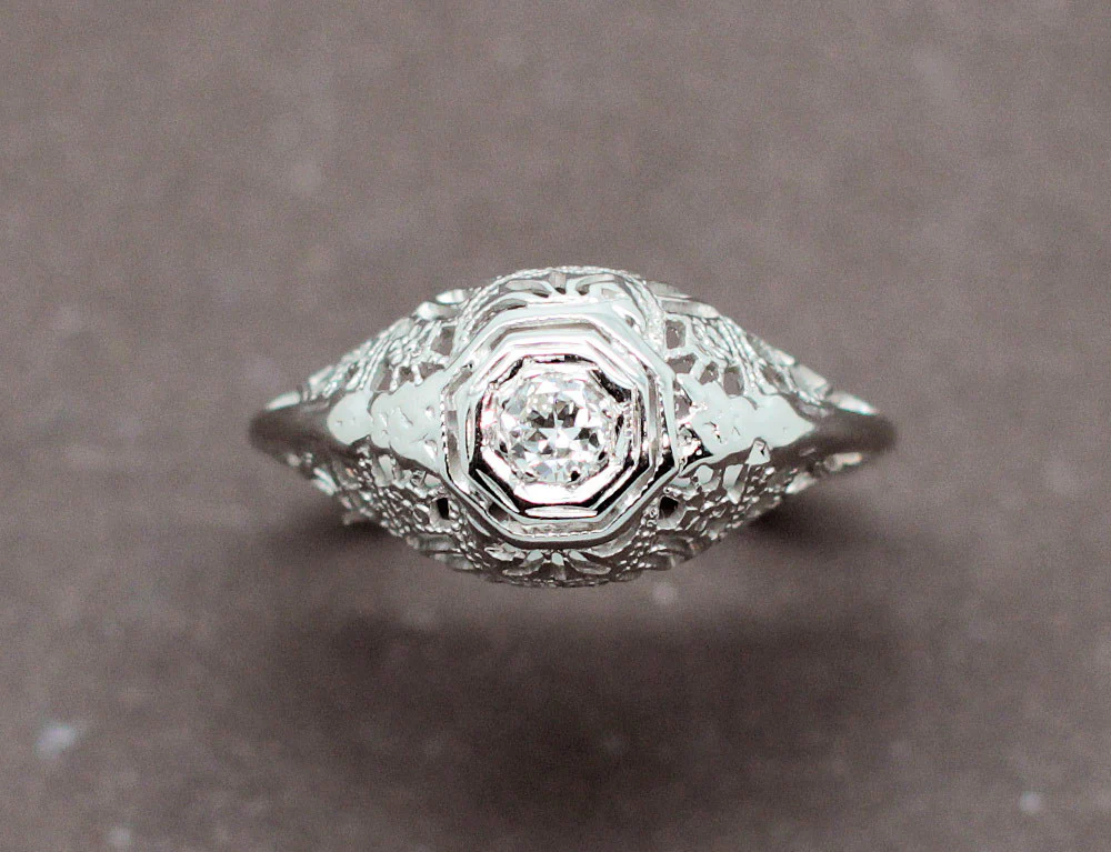 Bague Jonc Dentelle Or Blanc Diamant - Image 3