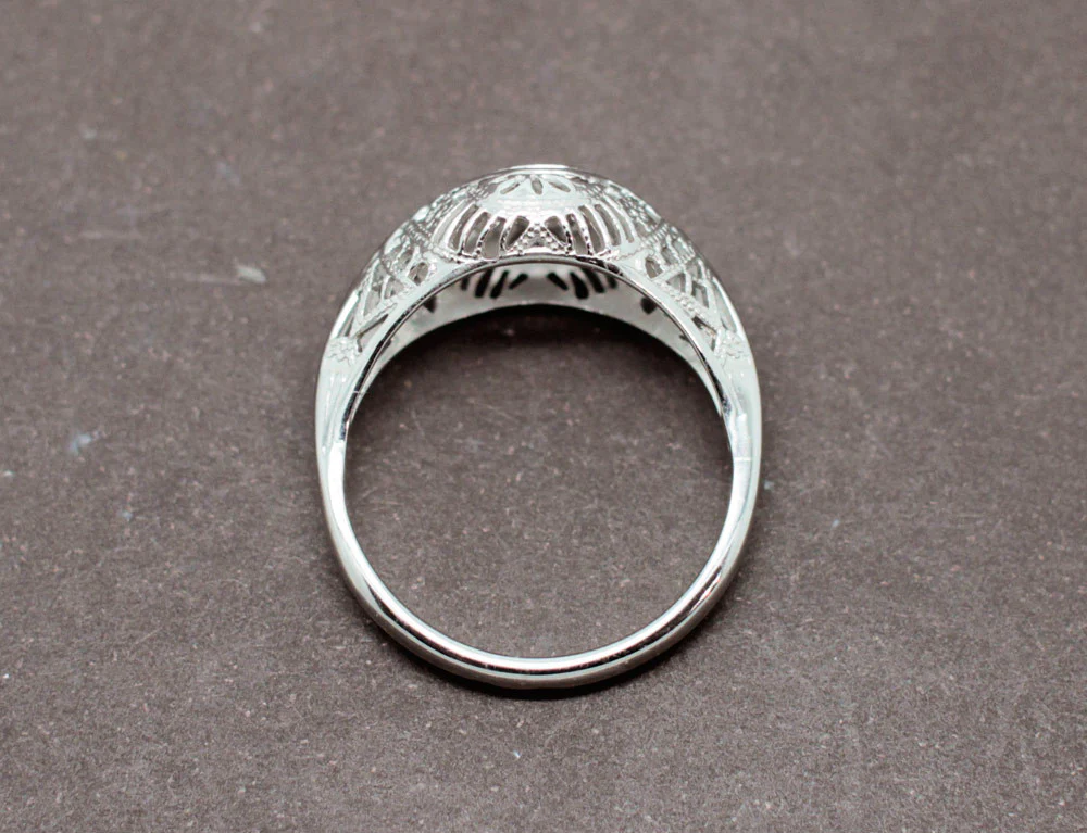 Bague Jonc Dentelle Or Blanc Diamant - Image 4