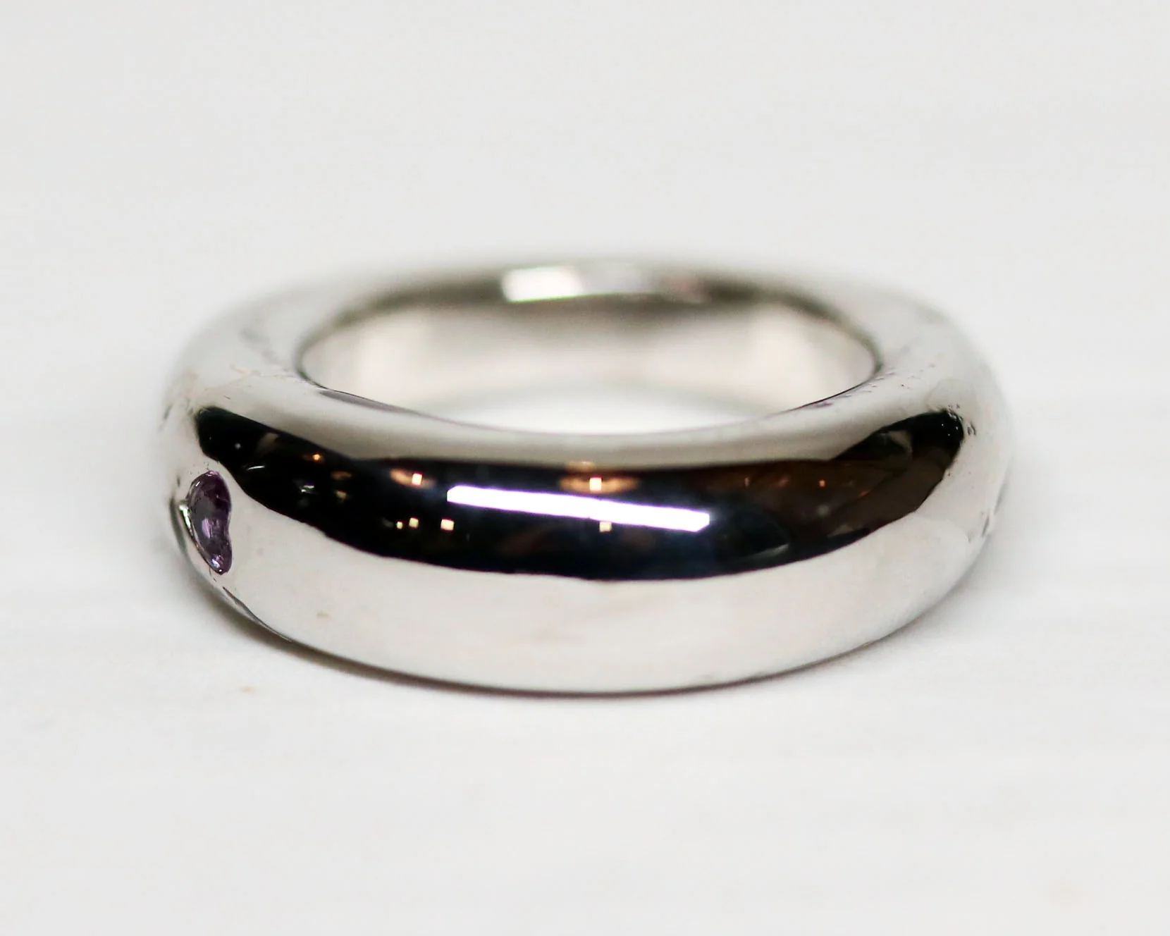 Bague Jonc Or Blanc et Saphir Rose Cœur - Image 6