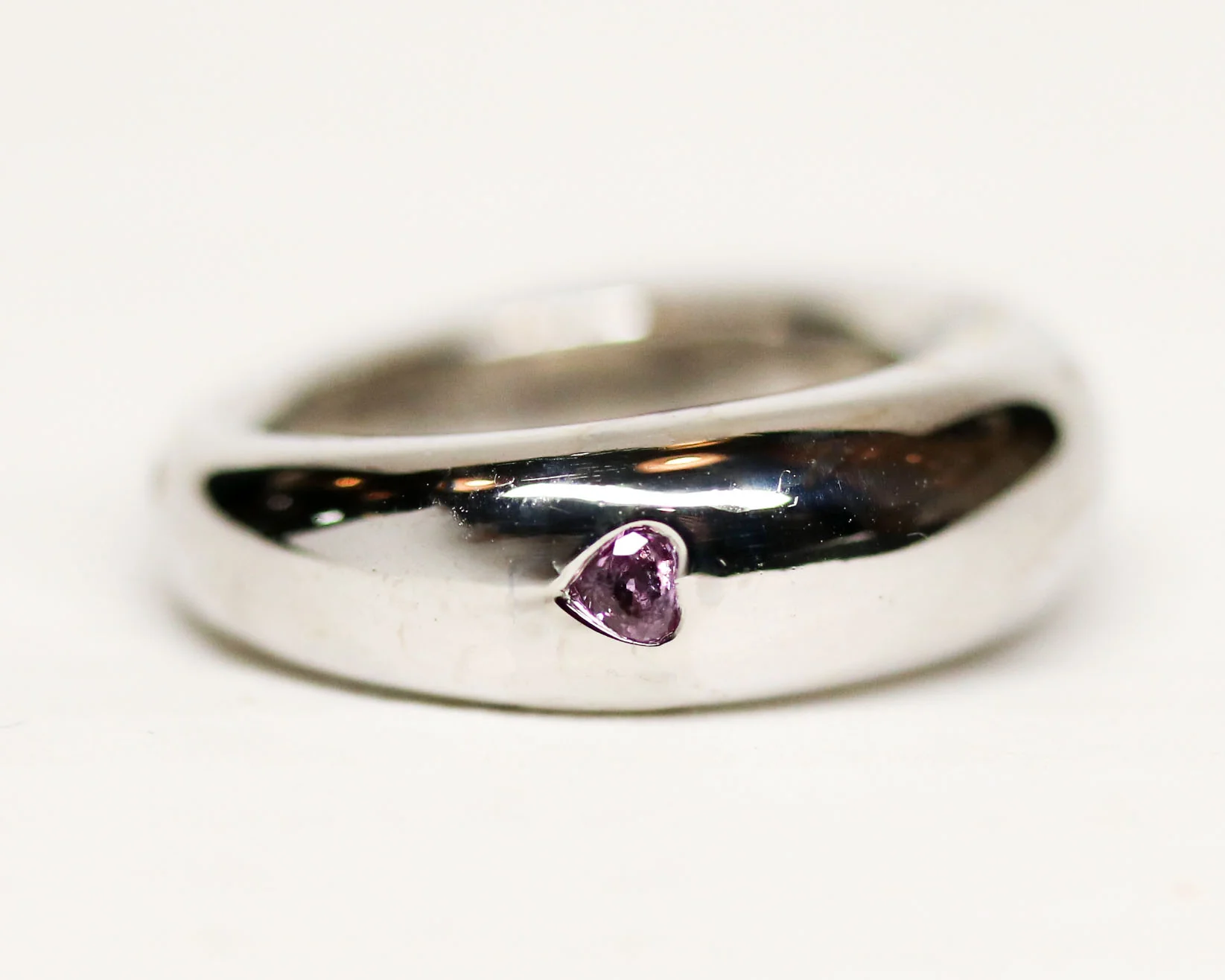 Bague Jonc Or Blanc et Saphir Rose Cœur - Image 7