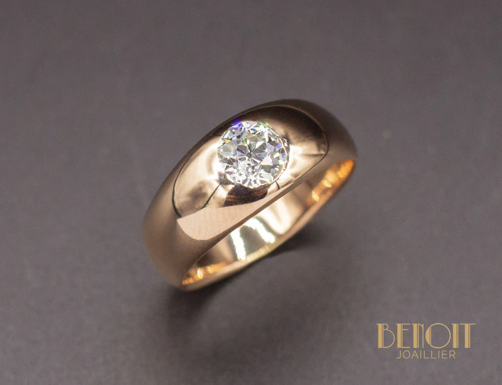 Bague Jonc Or Rose Diamant