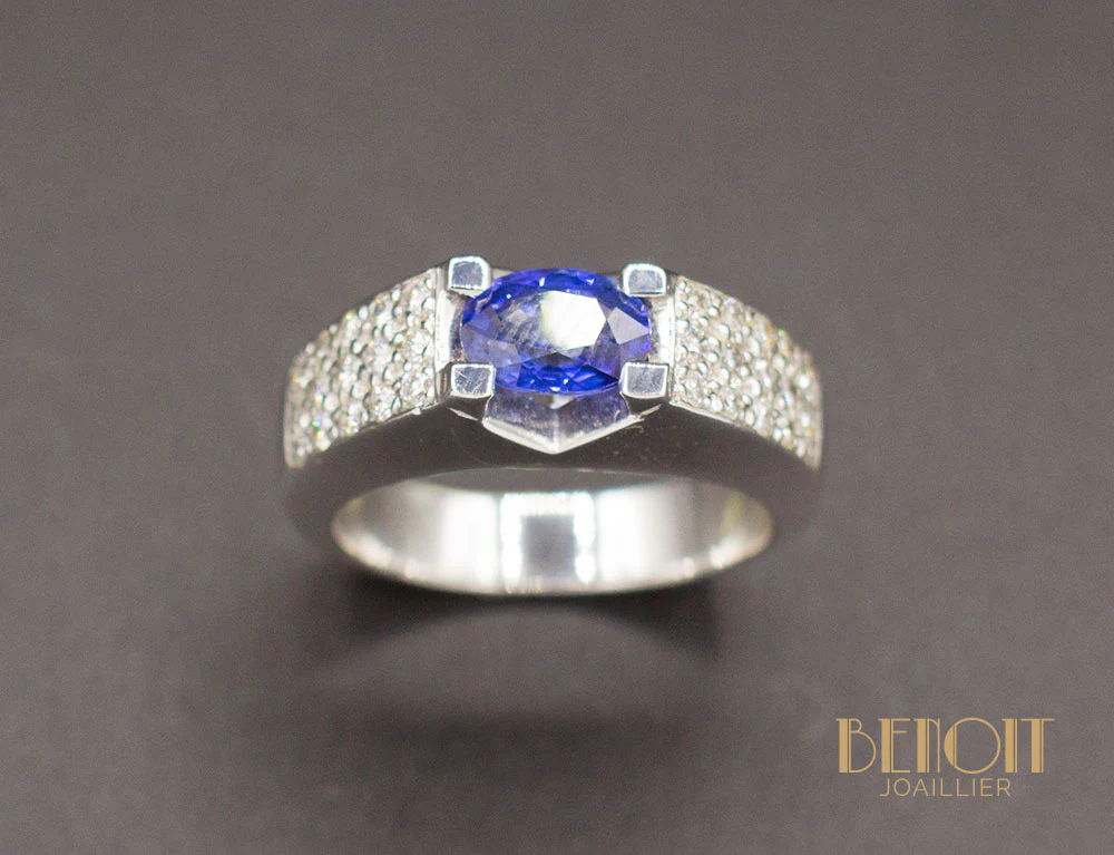 Bague Jonc Saphir Diamants - Image 2