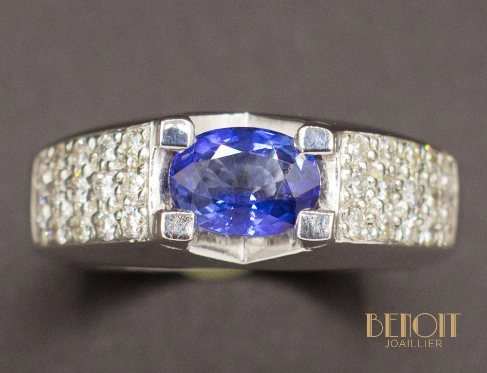 Bague Jonc Saphir Diamants - Image 3
