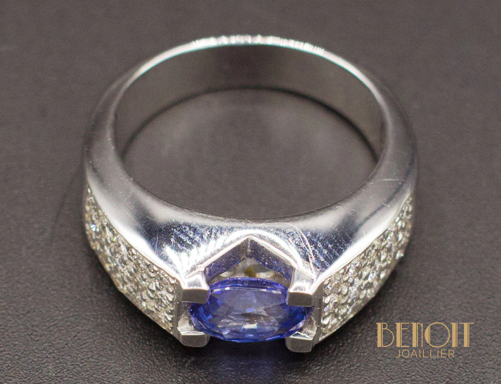 Bague Jonc Saphir Diamants - Image 5