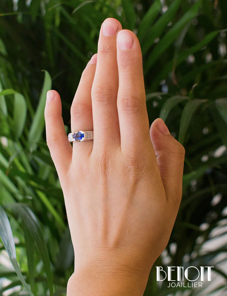 Bague Jonc Saphir Diamants - Image 7