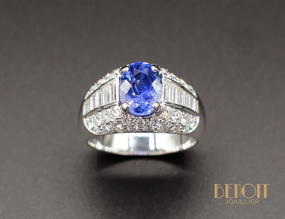Bague Jonc Saphir et Diamants - Image 2